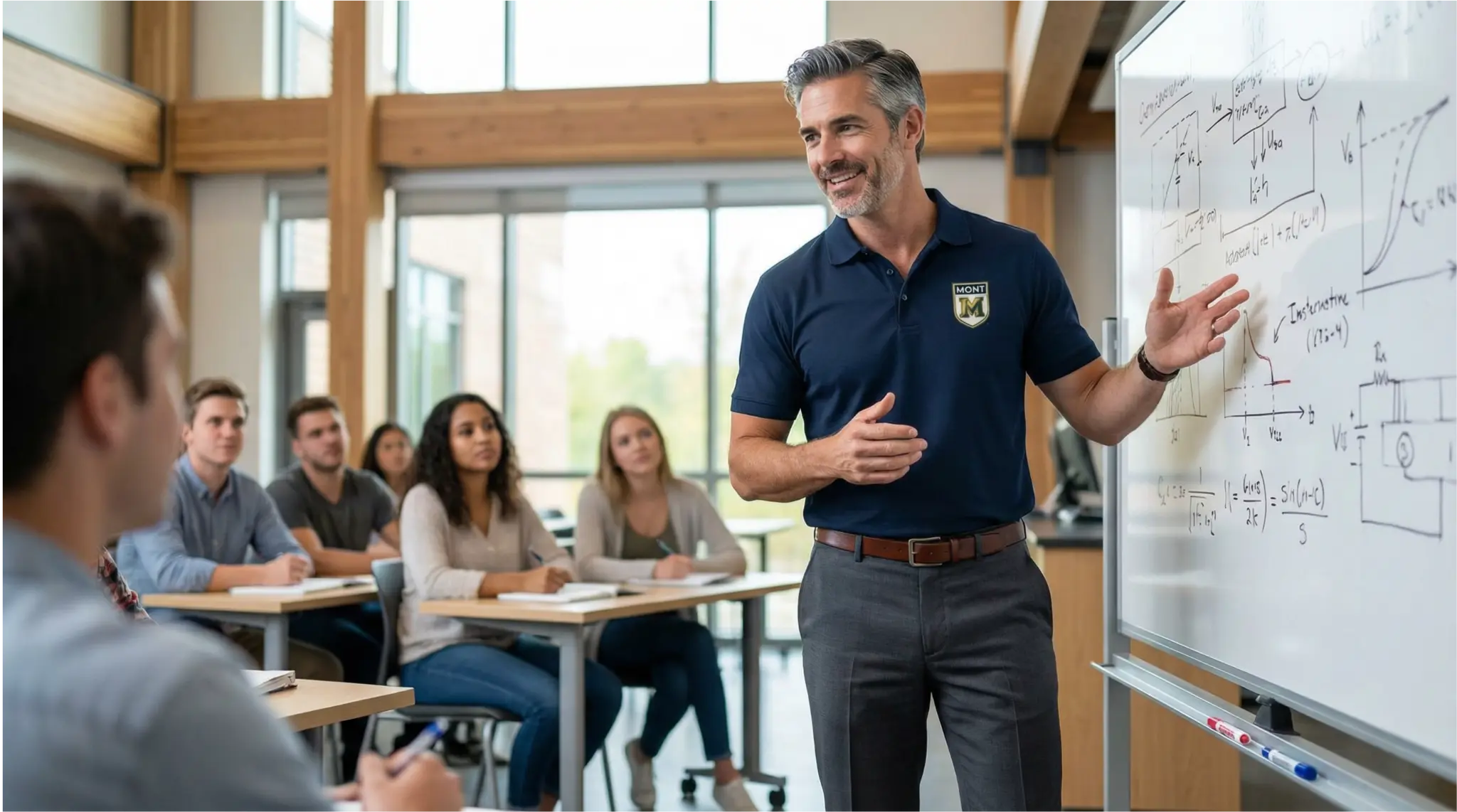 Professor Mont ensinando em sala de aula